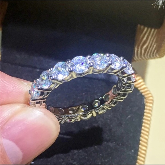 Sterling Silver Pave Setting CZ Eternity Band - Picture 6 of 7